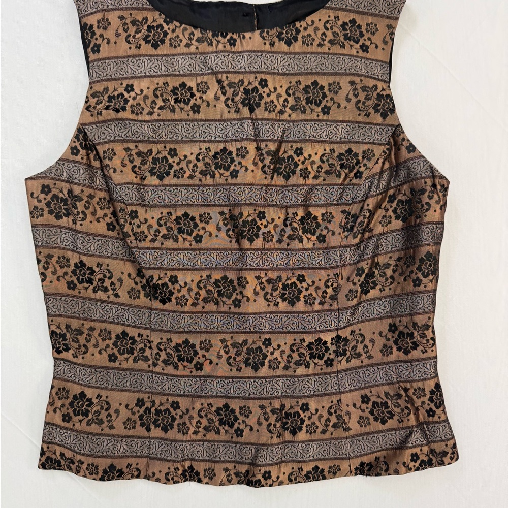 Jessica McClintock Black and Brown Floral Button Down Shirt